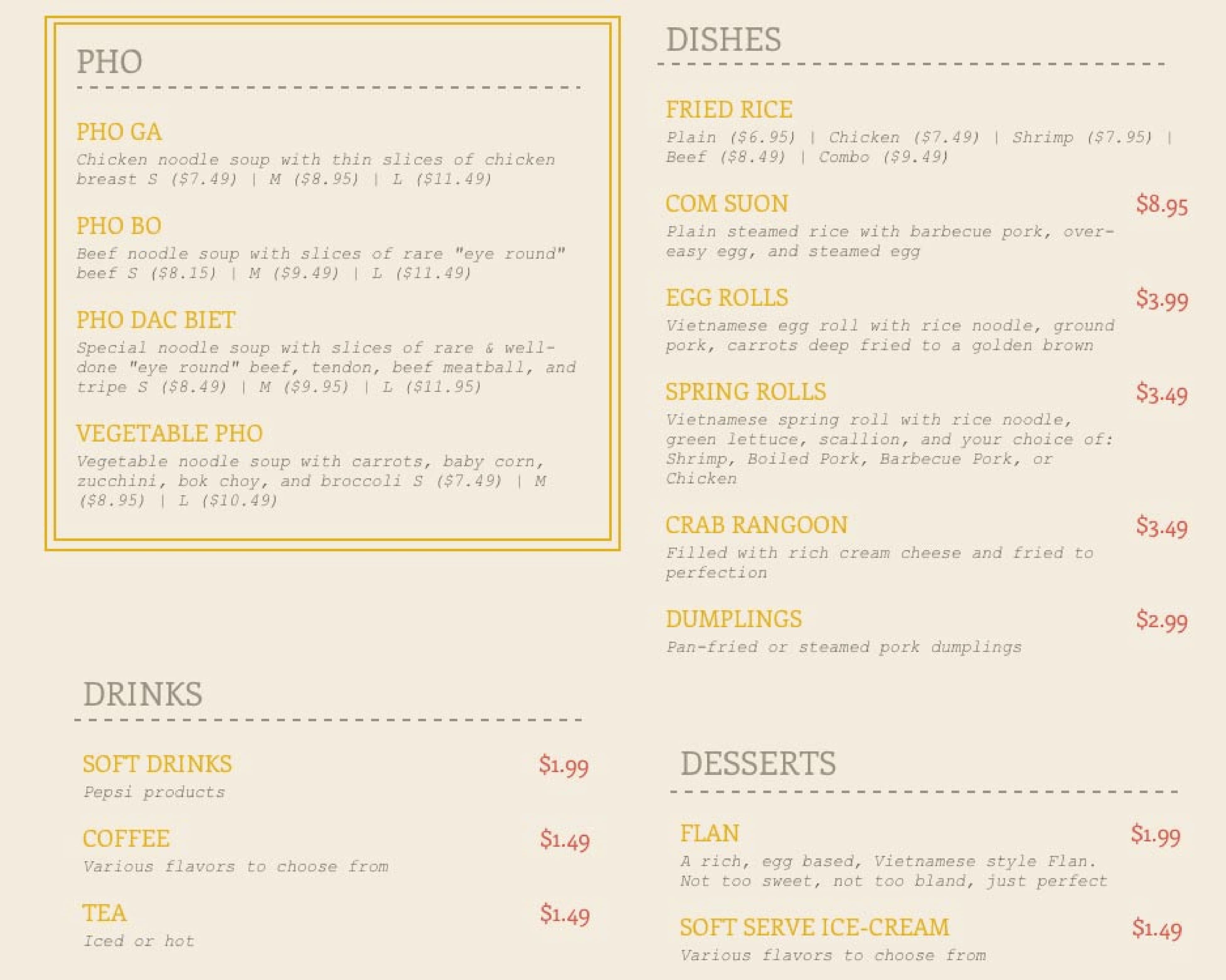 Noodle Soup Restaurant Menu, Menu for Noodle Soup Restaurant, Lincoln