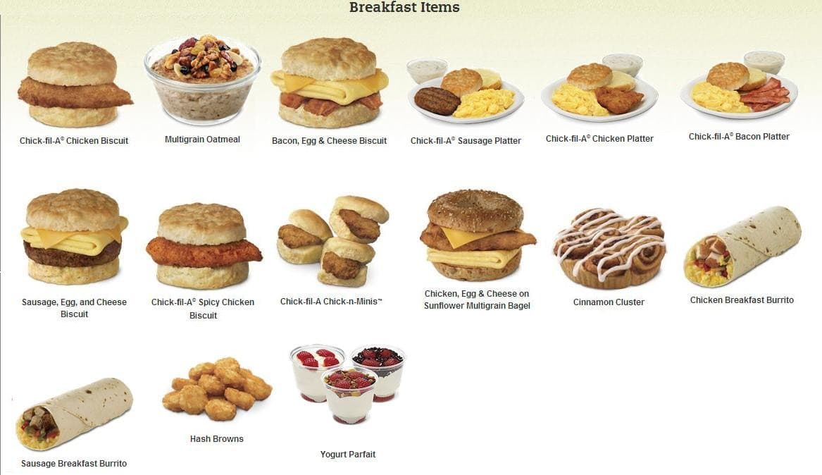 ChickFilA Menu Breakfast What's on the ChickfilA Breakfast Menu