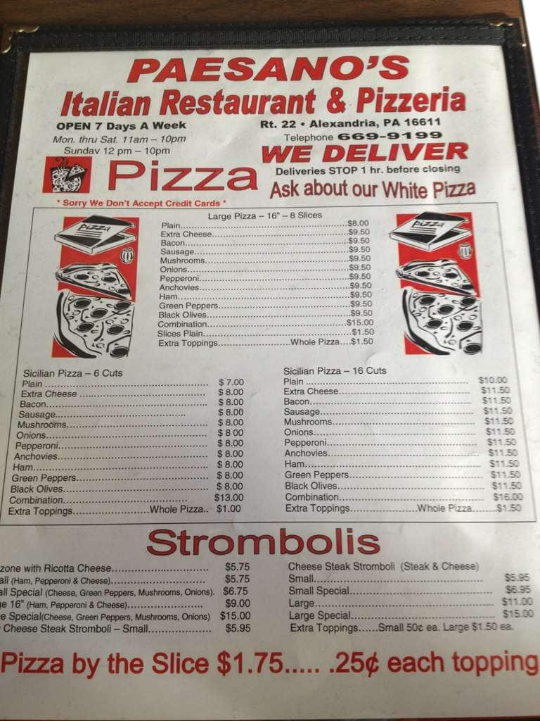 Paesano's Italian Restaurant Menu Urbanspoon/Zomato