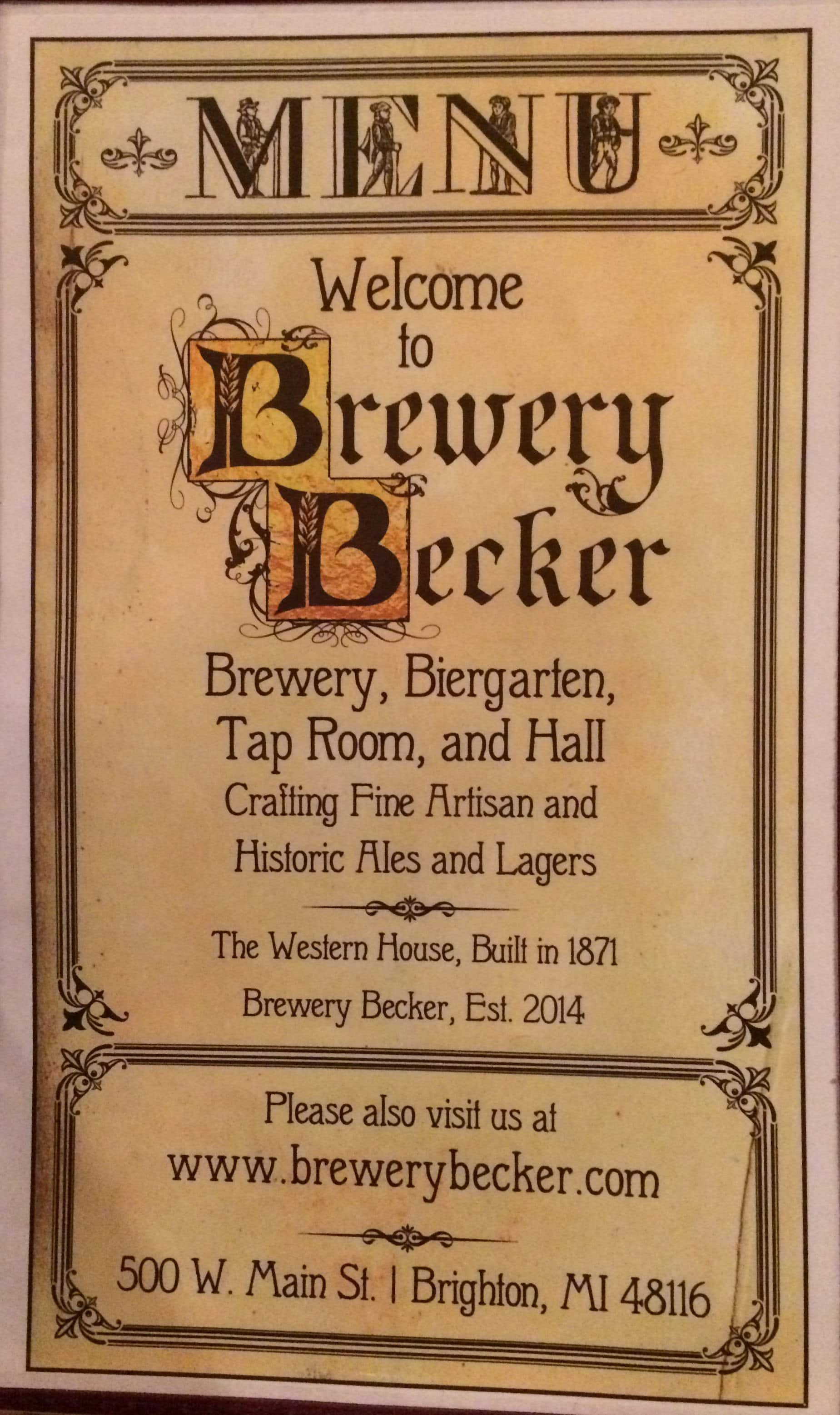 Brewery Becker Menu, Menu for Brewery Becker, Brighton, Detroit