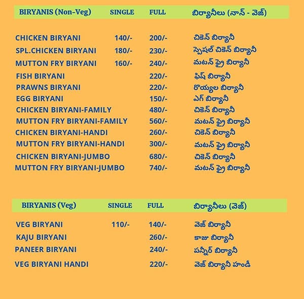 Menu Of Hyderabad Kebab & Biryani Center, Suraram, Hyderabad