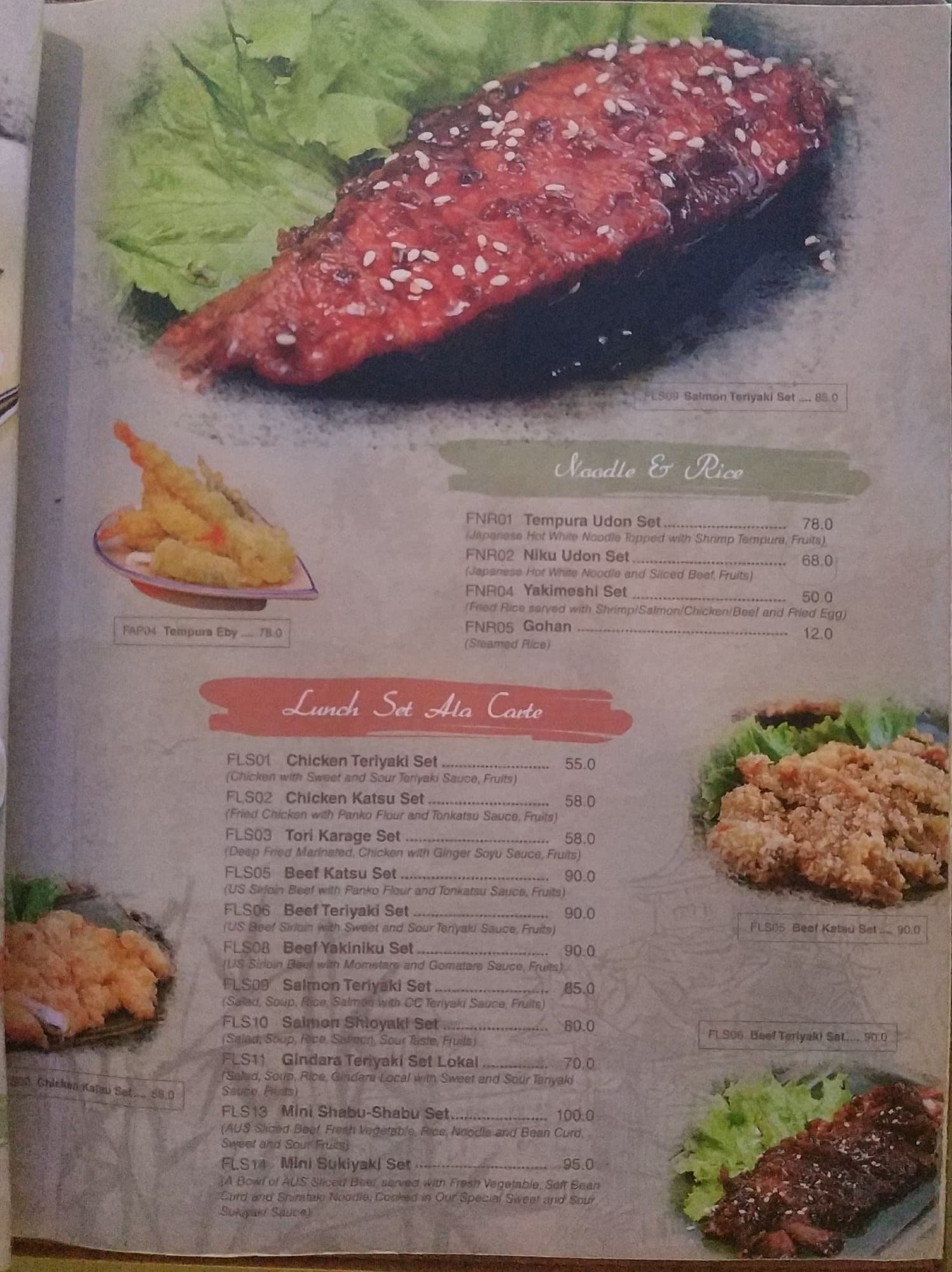 Menu at Omori restaurant, Jakarta