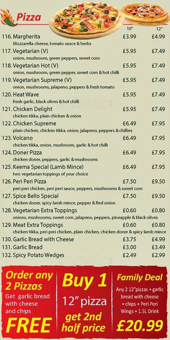 Spice Bello menu