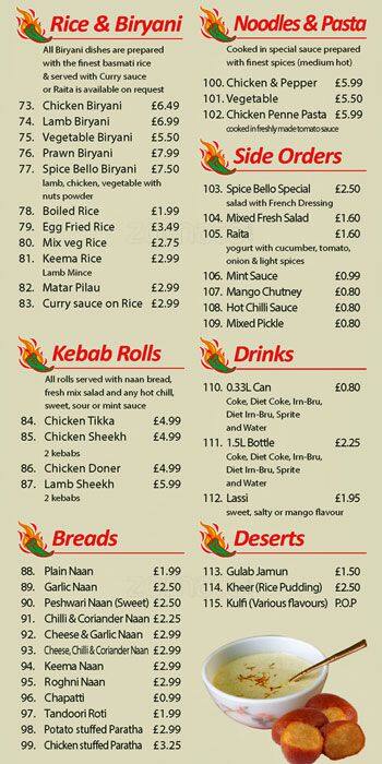 Spice Bello menu