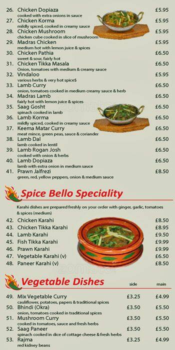 Spice Bello menu