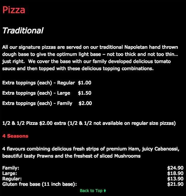 Pizza Inn menu, Menu restauracji Pizza Inn, Bexley, Sydney Urbanspoon