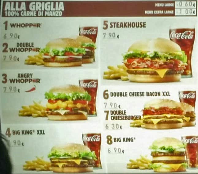 Burger King Menu Menu For Burger King Duomo Milano