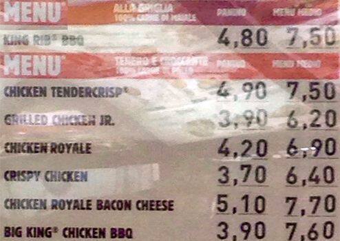 Menu di Burger King 