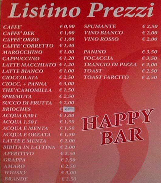 Menu di Happy Bar 