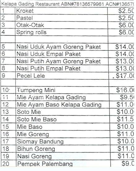 Kelapa Gading Restaurant Menu, Menu for Kelapa Gading ...