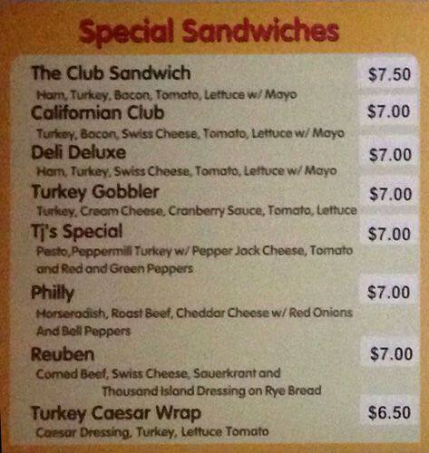 TJ's Deli меню