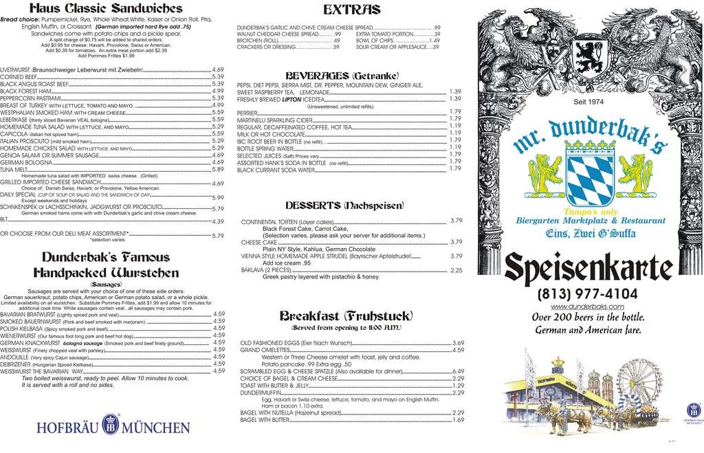 Mr. Dunderbak's Biergarten and Marketplatz Menu Zomato United States