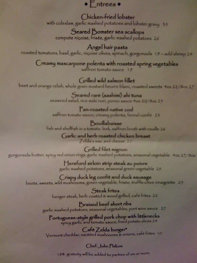 Cafe Zelda Menü, Cafe Zelda, Newport, Providence için Menü Urbanspoon