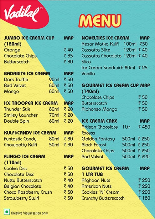 Ice Pyali Menu Menu at Vadilal Ice Creams, Kolkata, Jadavpur 7/14