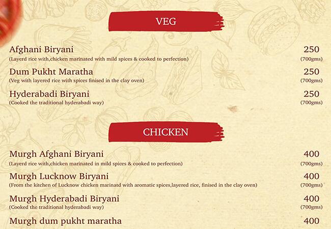 Sanju's Biryani menu