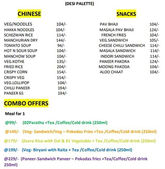 Gurukripa Sarwate Bus Stand Indore Menu Menu of Desi Pallete, Sarwate Bus Stand, Indore