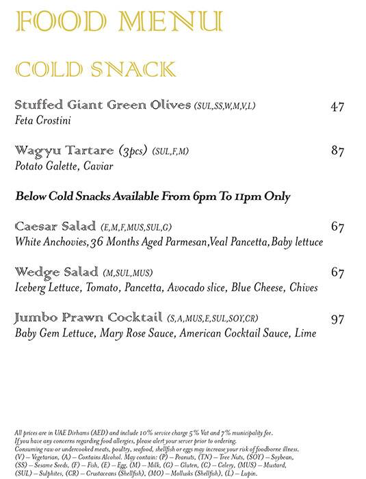 Menu of Vault JW Marriott Marquis, Business Bay, Dubai