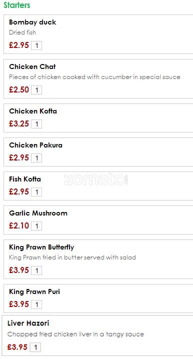 Saffron Indian Cuisine menu