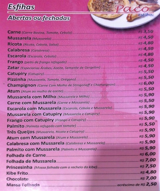 Paco Esfíha cardápio