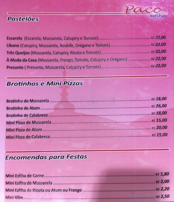 Paco Esfíha cardápio
