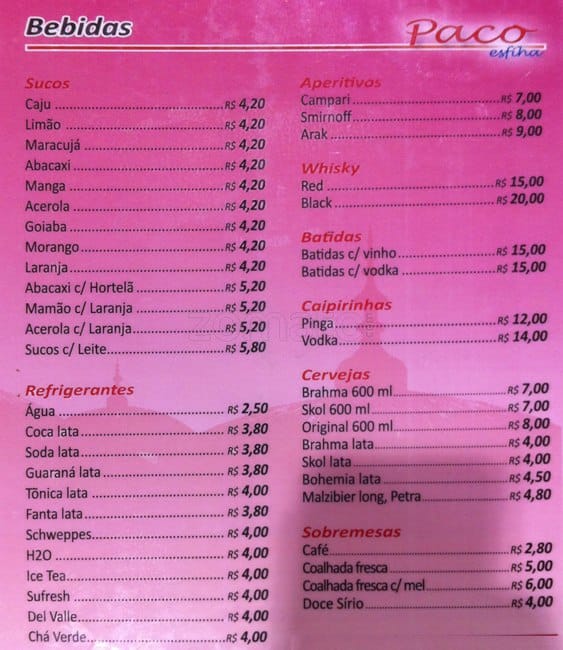 Paco Esfíha cardápio