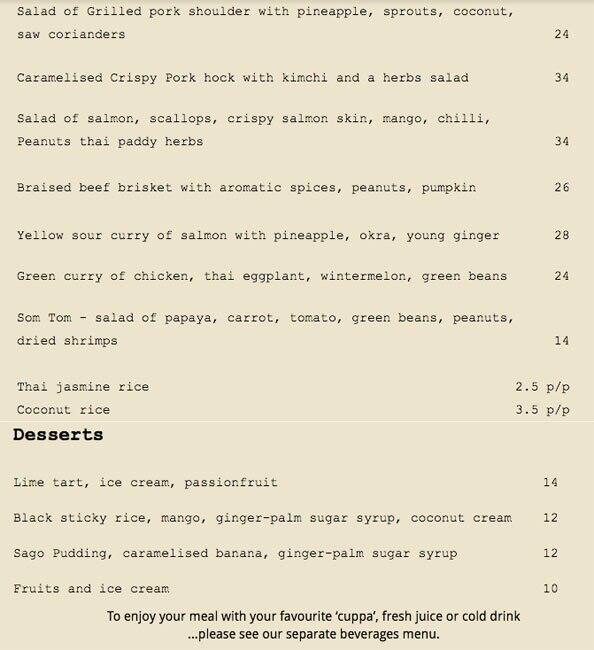 NUNAM Thai Restaurant menu