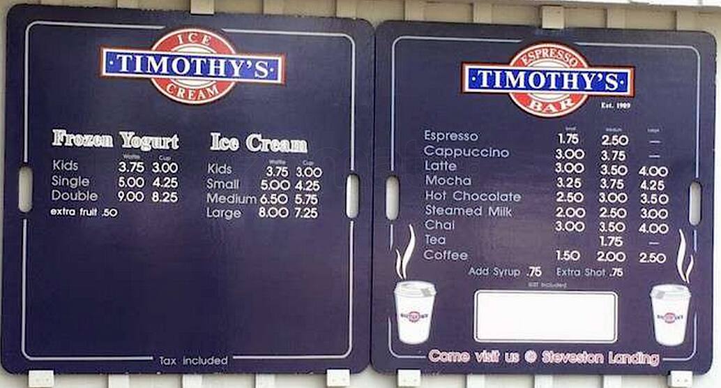 Timothy's Frozen Yogurt Menu Urbanspoon/Zomato