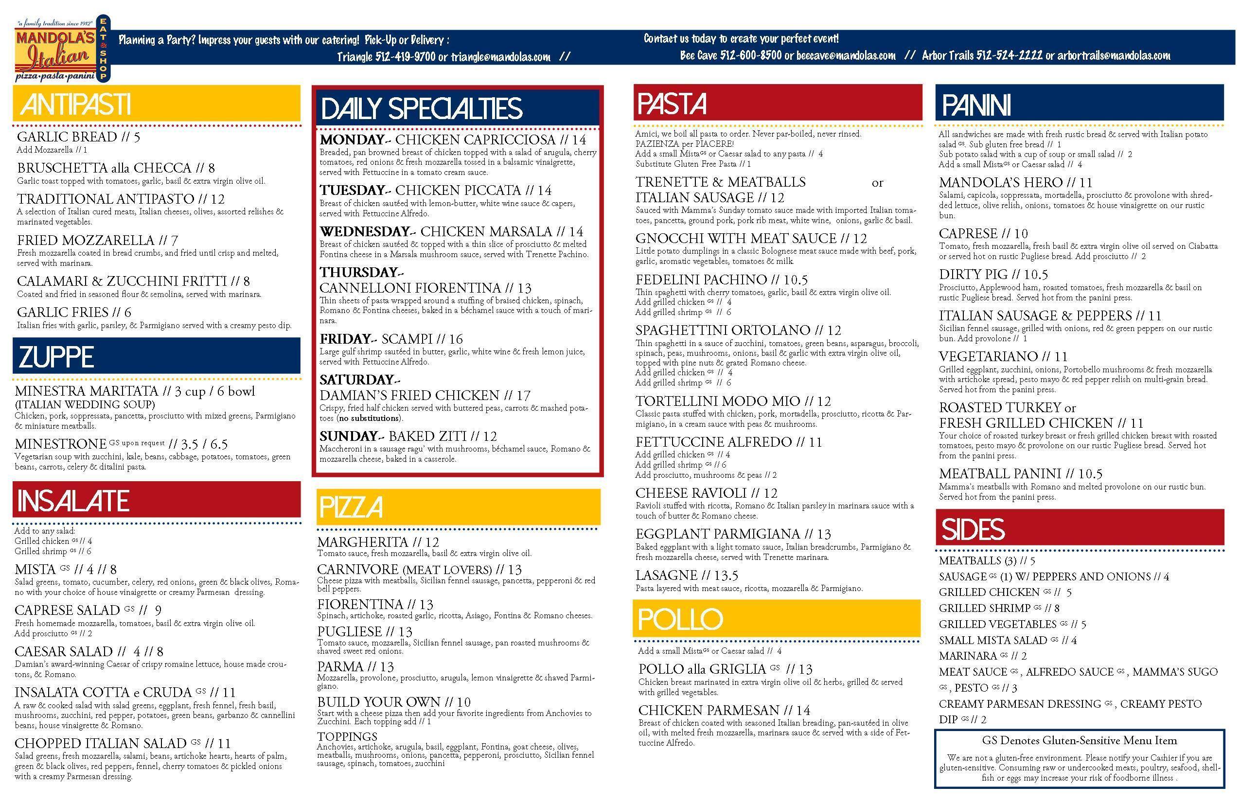 Mandola's Italian Market Menu Urbanspoon/Zomato