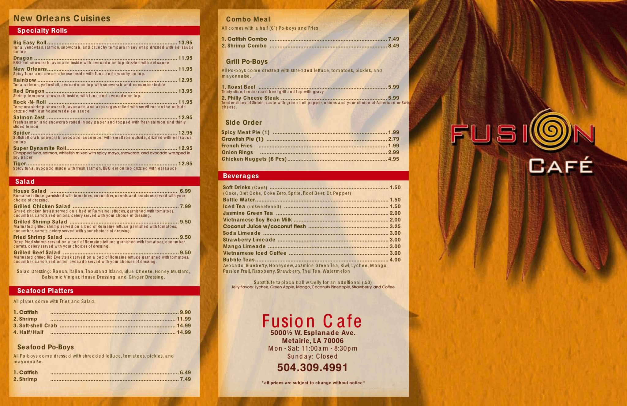 Fusion Cafe Menu, Menu untuk Fusion Cafe, Pontchartrain Shores, New ...