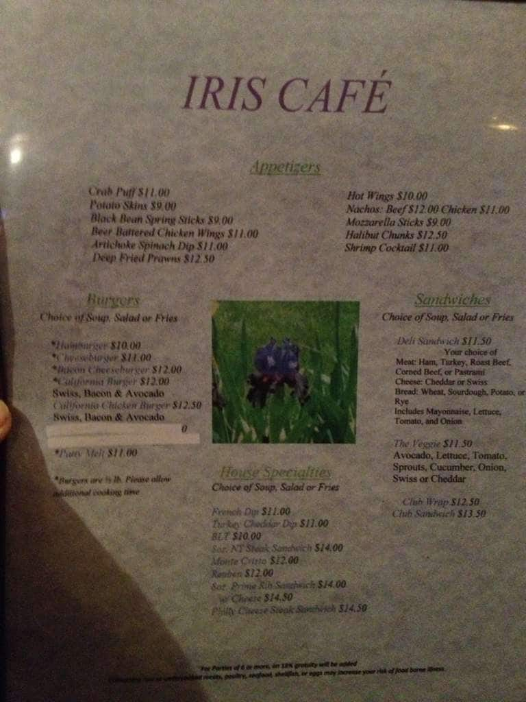 Iris Cafe & Saloon Menu, Menu for Iris Cafe & Saloon