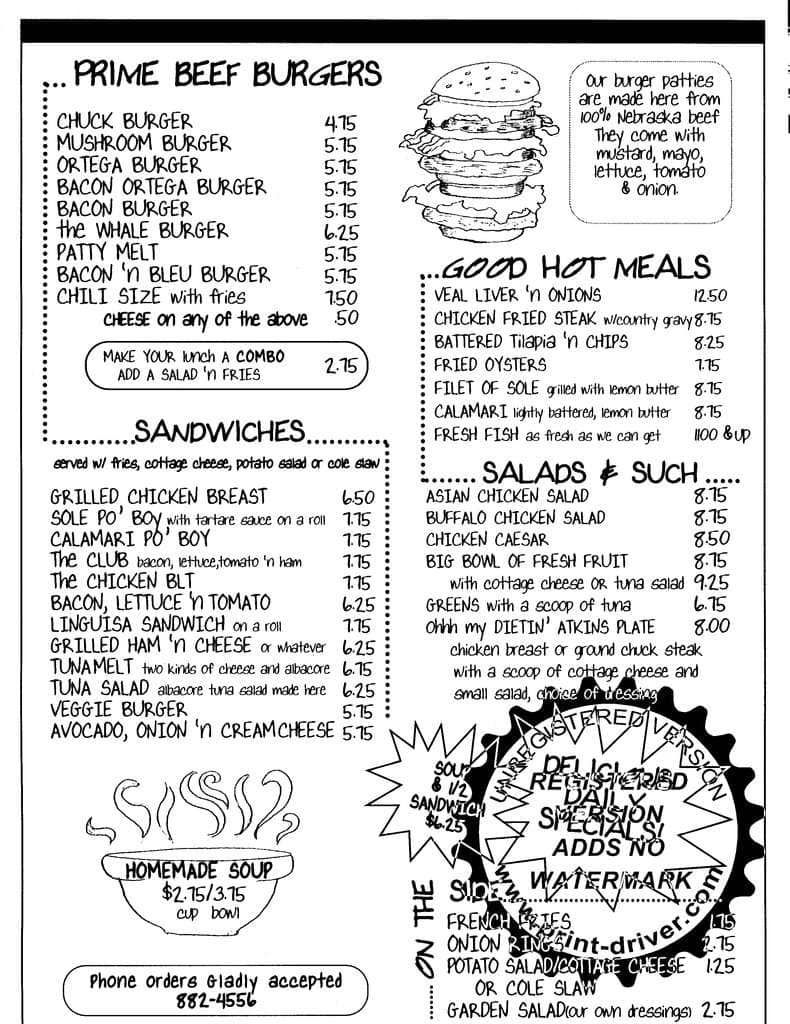 Menu at The Cracker Box Diner restaurant, Carson City