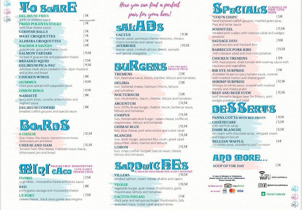 Delirium Cafe Lisboa Menu Menu For Delirium Cafe Lisboa Chiado