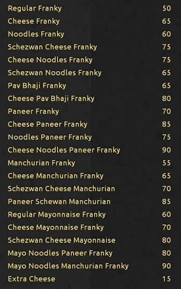 Menu of A1 Franky, Sion, Mumbai