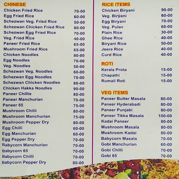 Menu of Taj Biriyani, Rajarajeshwari Nagar, Bangalore