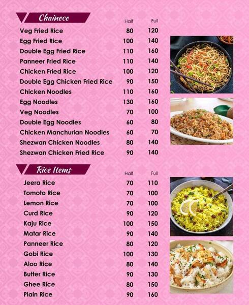 Menu at Raja Da Dhaba, Hyderabad