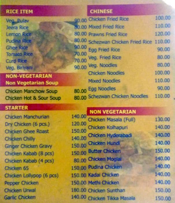 Hotel Chaavadi menu