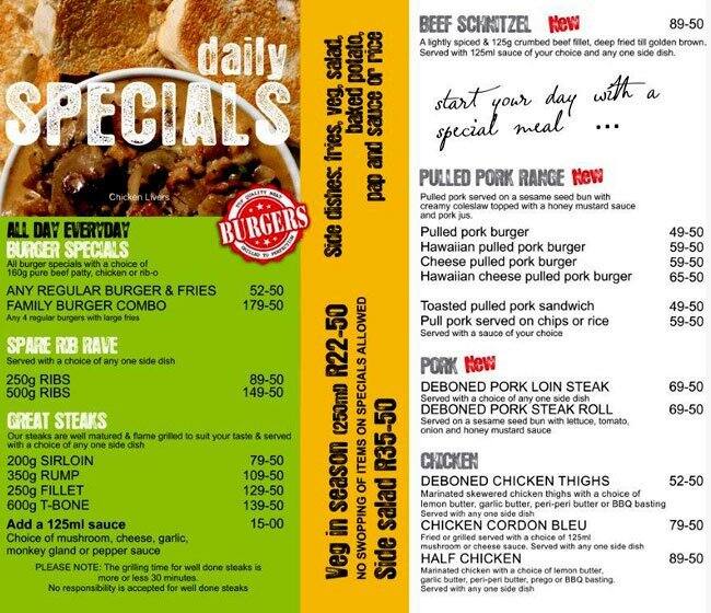 Brewers Family Menu, Menu for Brewers Family, Wonderboom South