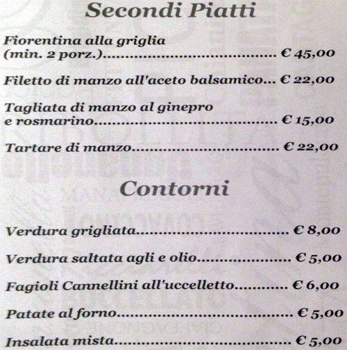 Menu di Al Tronco 
