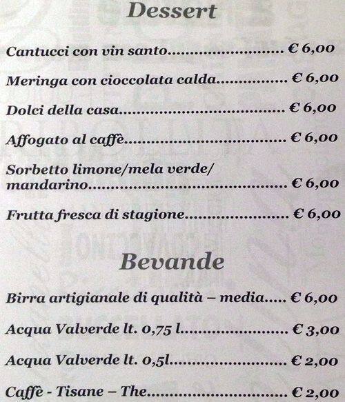 Menu di Al Tronco 