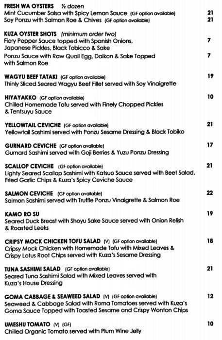 Kuza Urban Japanese Food Menu, Menu for Kuza Urban Japanese Food ...