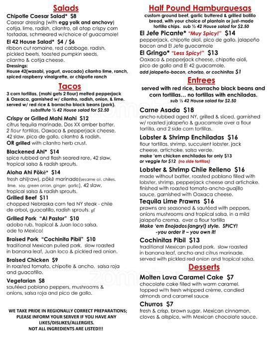 El 42 Cantina Menu, Menu for El 42 Cantina, Issaquah, Issaquah ...