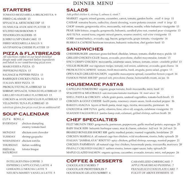 Menu at Pinstripes restaurant, Northbrook, Willow Rd