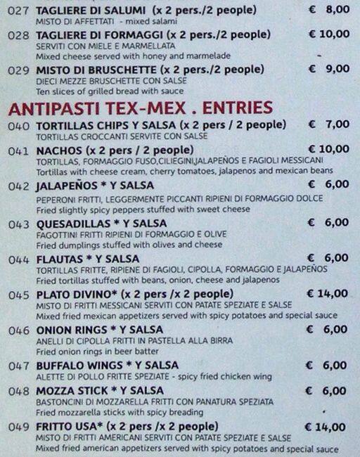 Menu di Birreria Moretti 
