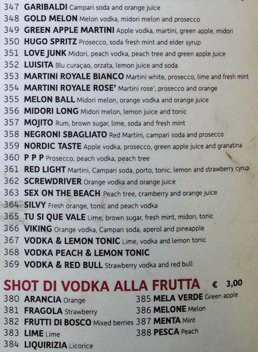 Menu di Birreria Moretti 