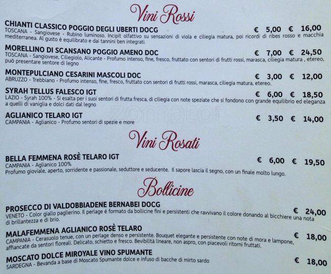 Menu di Birreria Moretti 