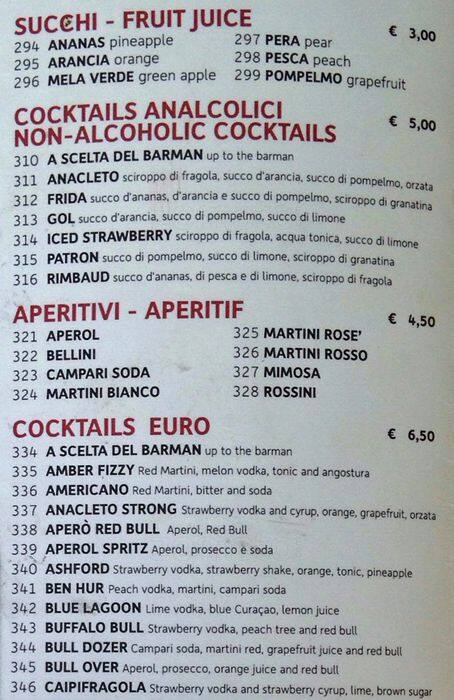 Menu di Birreria Moretti 