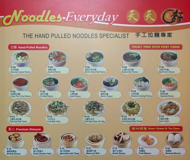 Noodles Everyday Menu, Menu for Noodles Everyday, Quiapo, Manila