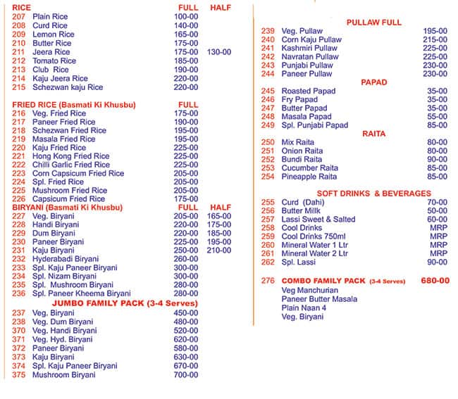Balaji Dhaba Exclusive menu