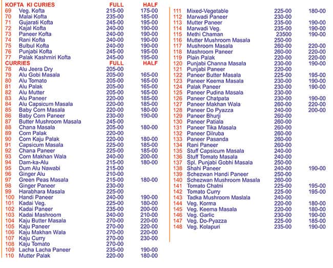 Balaji Dhaba Exclusive menu