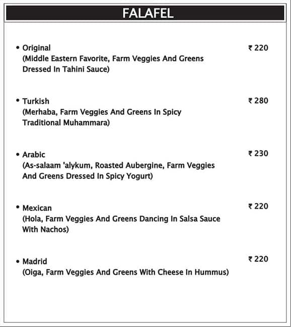 Falafel Lovers menu